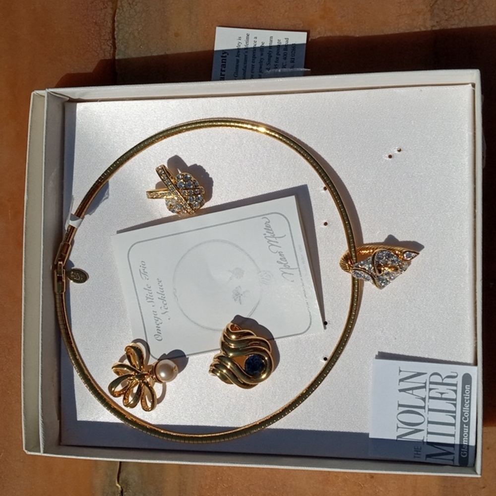 Vtg 90s 5-pc Nolan Miller Necklace & 4 pendants goldtone Omega Slide Trio - Picture 1 of 12